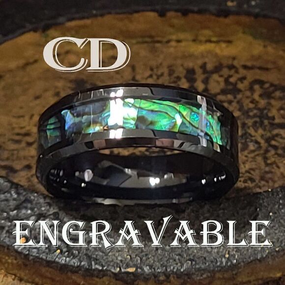 Personalized Engraved Men's Abalone Tungsten Promise Ring - Promise Ring For Him - Picture 1 of 8